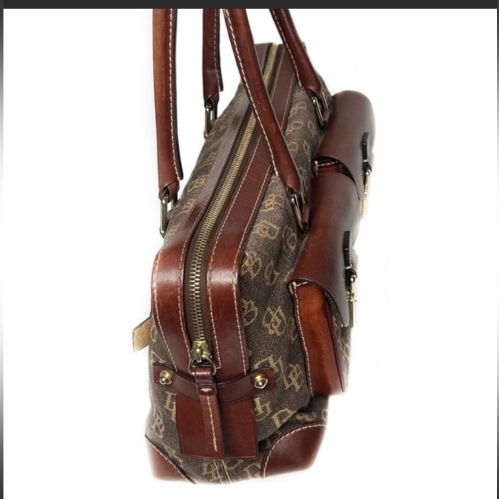 Dooney & Bourke Denim & Leather Brown Vintage Signature Monogram Anniversary Bag - Picture 5 of 11